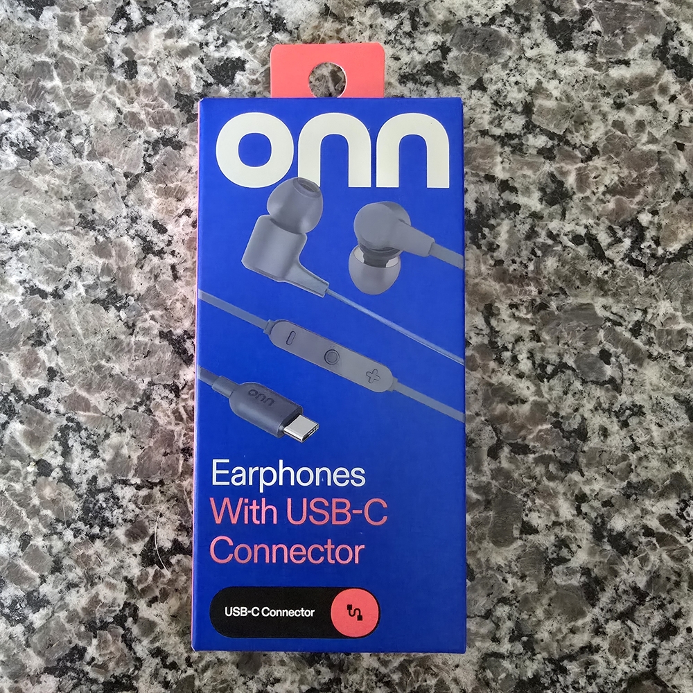 ONN Earbud Headphones with USB-C Connector, Navy